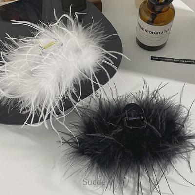 Fermaglio per capelli a squalo in peluche di alta qualità in stile Ins coreano con piume di struzzo