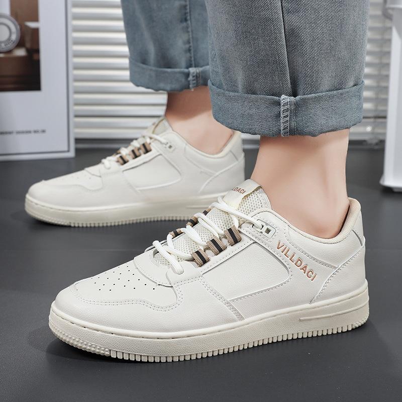 

Повседневные белые туфли мужские 2025 года, новые дышащие и универсальные спортивные мужские туфли в Гонконге, модные одиночные туфли, корейская версия, обувь для скейтбординга 39 бежевый