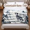 Wolf Theme Soft Blanket Personalized Custom Name Text Print Warm Blanket Home Sofa Bedroom Decor