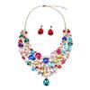 Exaggerated Gemstone Flower Water Drop Necklace Earrings Set Women's Dress Banquet Accessories