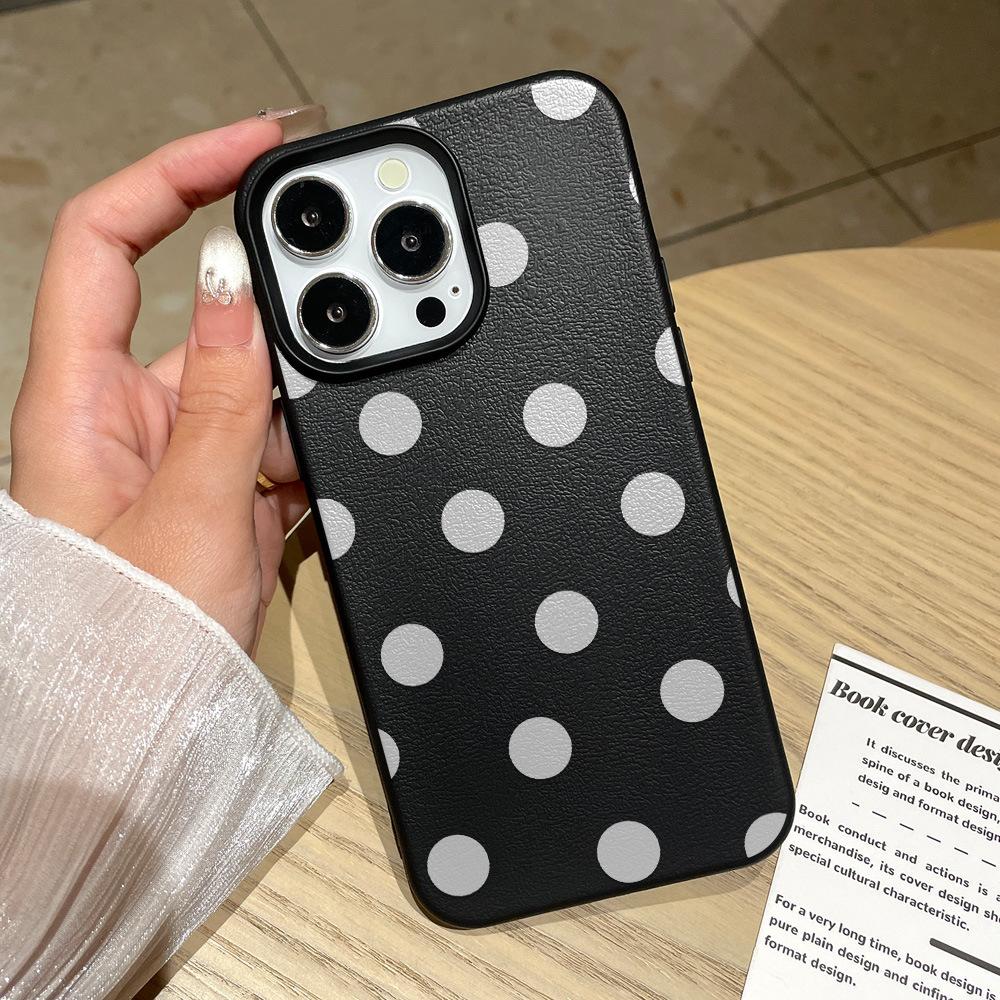 Applicable to iPhone11promax black background white polka dot mobile phone case Apple 11 all-inclusive anti-drop hard case women's model