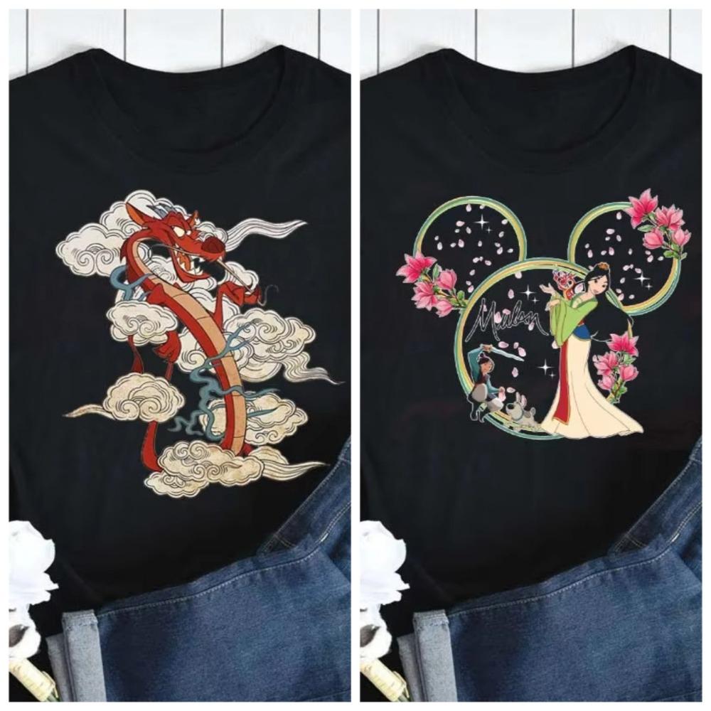 Fashion  Mulan Print T-shirt Women Harajuku Aesthetics Casual Tops Tshirt New Summer Mushu Printed Female T Shirt Tops M