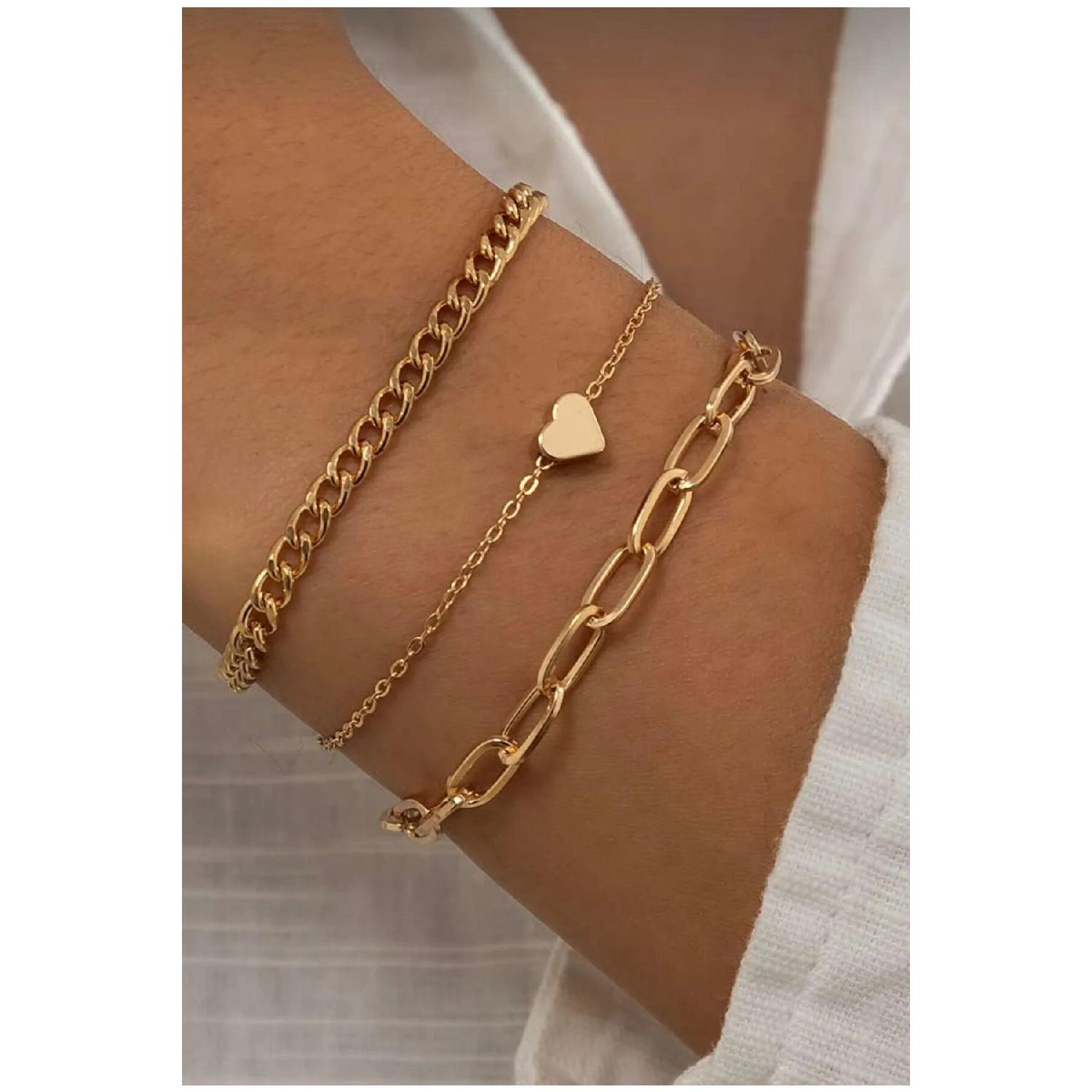 

Women s 3-piece Gold Combination Bracelet Set With Heart Detail золотий