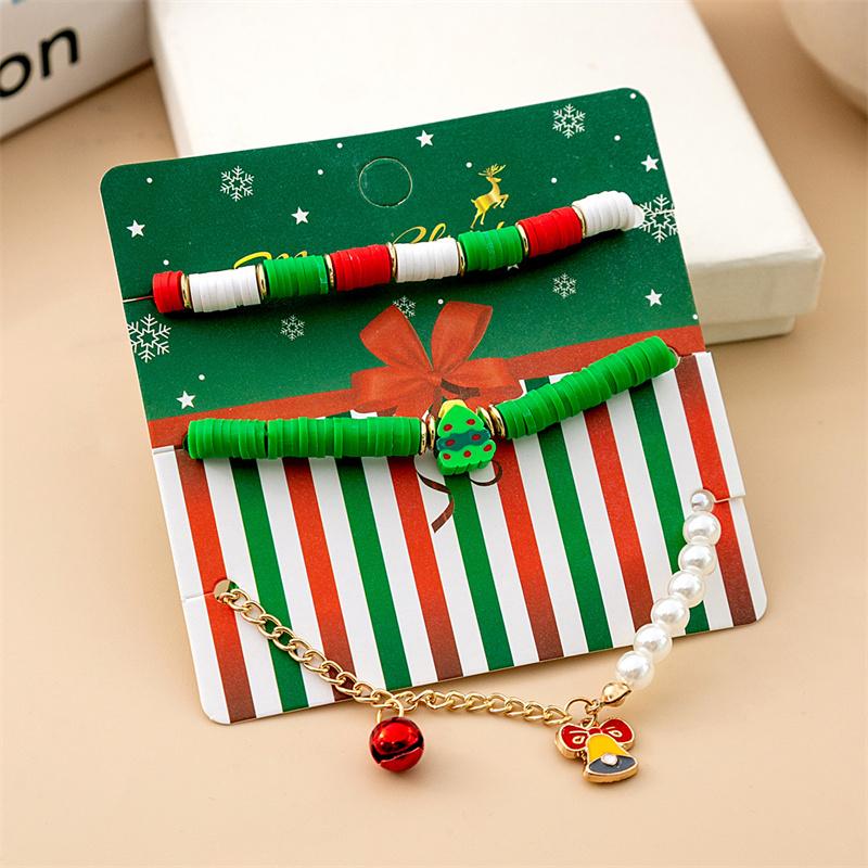 Christmas Theme Braided Rope Bracelet Set for Women Fashion Snowman Bells Elk Snowflake Chain Pendant Bracelet New Year Gift