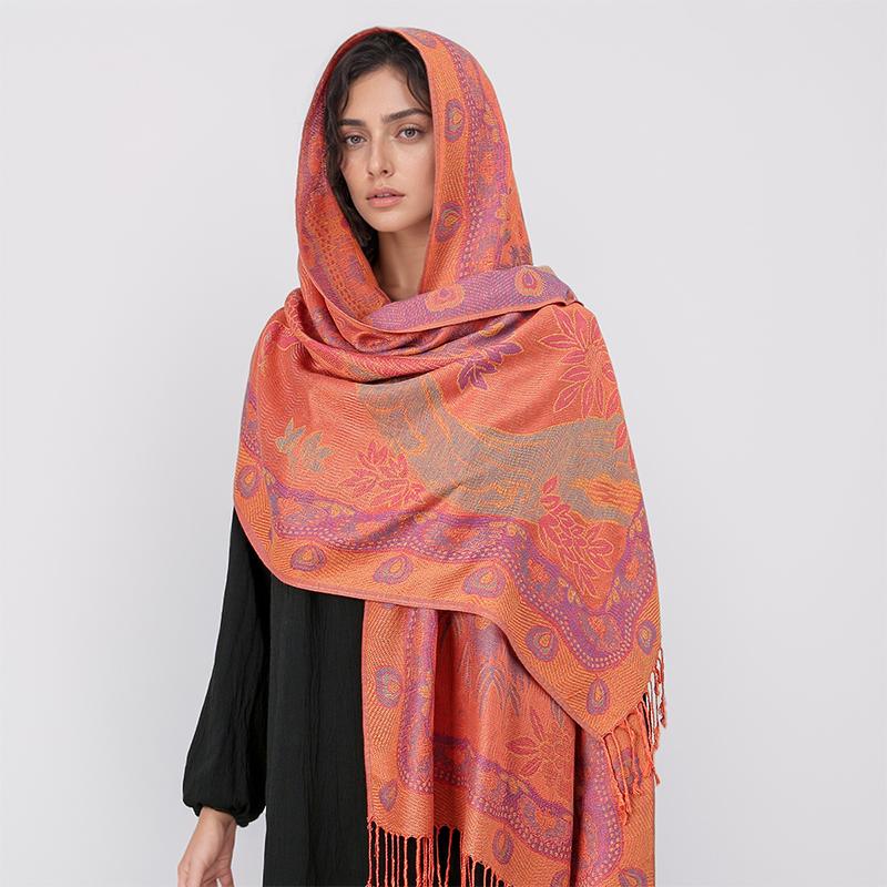 Winter Women Bufanda Jacquard Scarf  Printed Coquette Fashion Silky Long Shawl Ethnic Fringed Travel Scarves