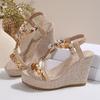 Foreign trade thick-soled wedge sandals women's European and American new woven hemp rope elastic band bohemian high heels