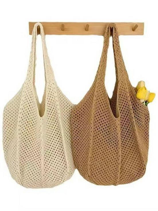 Modieuze Stro Geweven Dames Handtas - Stijlvolle Enkele Schouder Strand en Reizen Net Tas