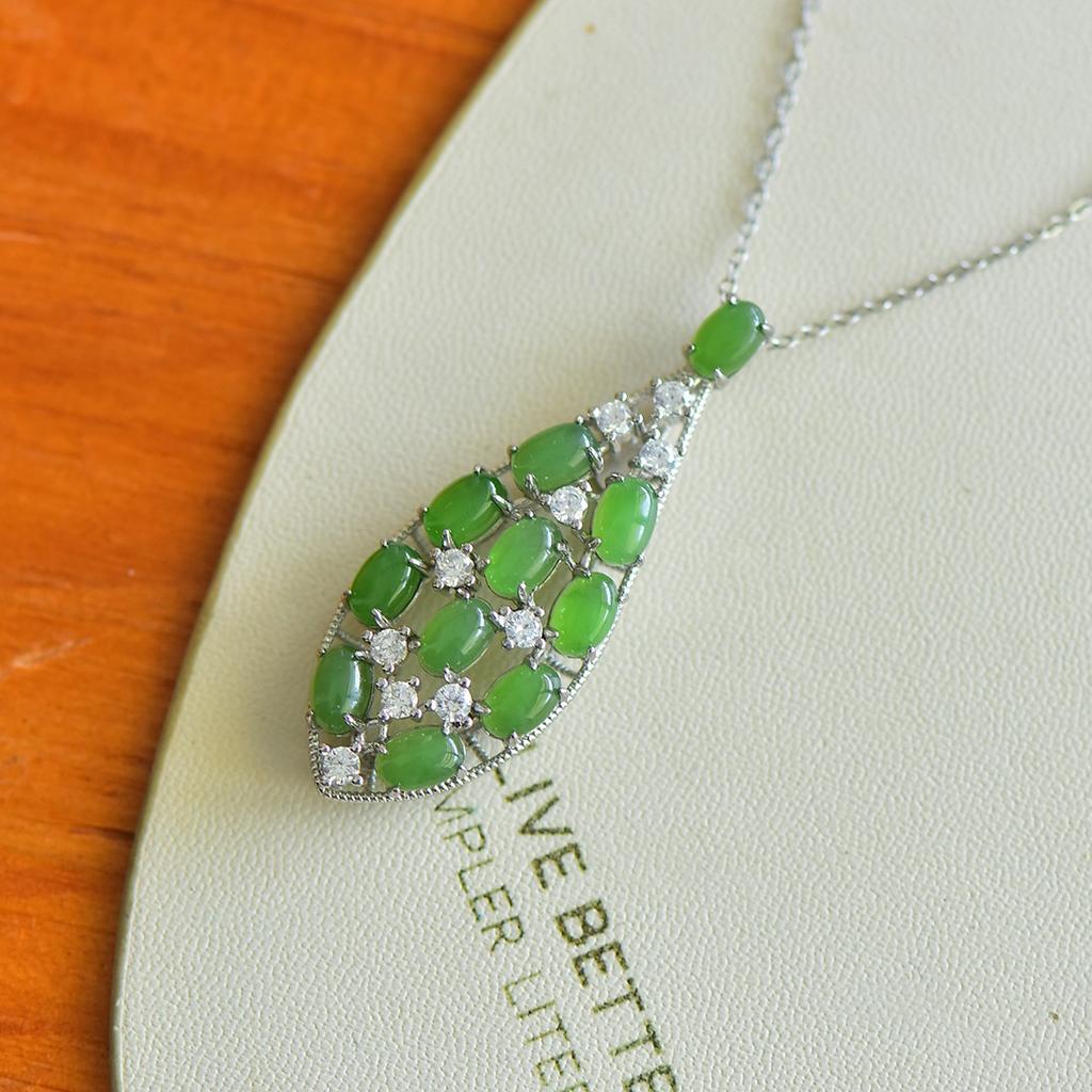Hotan Jade S925 Silver Inlaid Jasper Hollow Pendant for Women