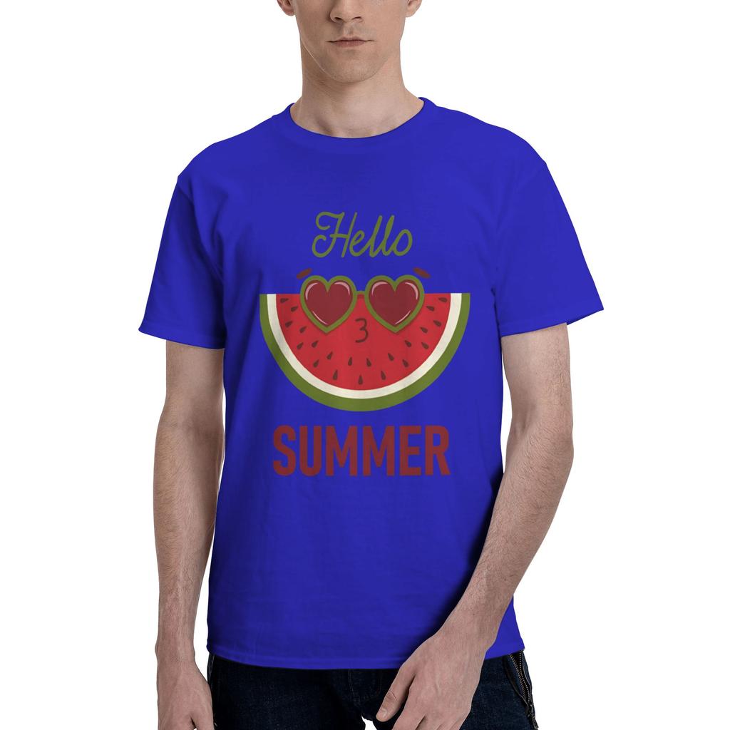 Funny slice with sunglasses Mens Watermelon print Hipster Tees Short Sleeve Round Neck Pure Cotton New Arrival Tops TShirt