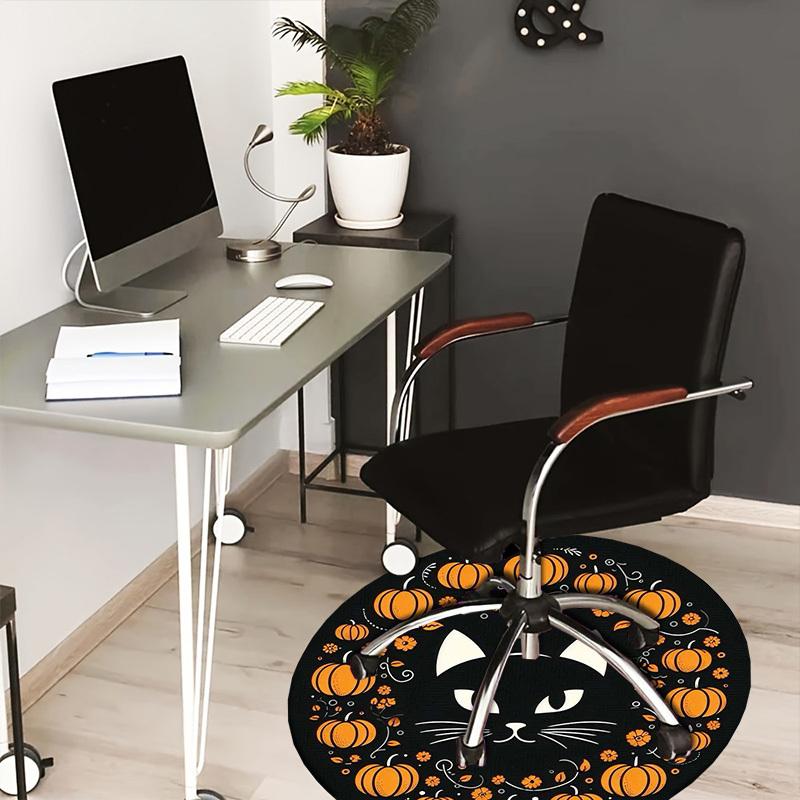 1pc Office Carpet Chair Mats Halloween Pumpkin Cat Round Placemat Perfect for Decorating Office Chairss, Or Bedrooms.YDT275