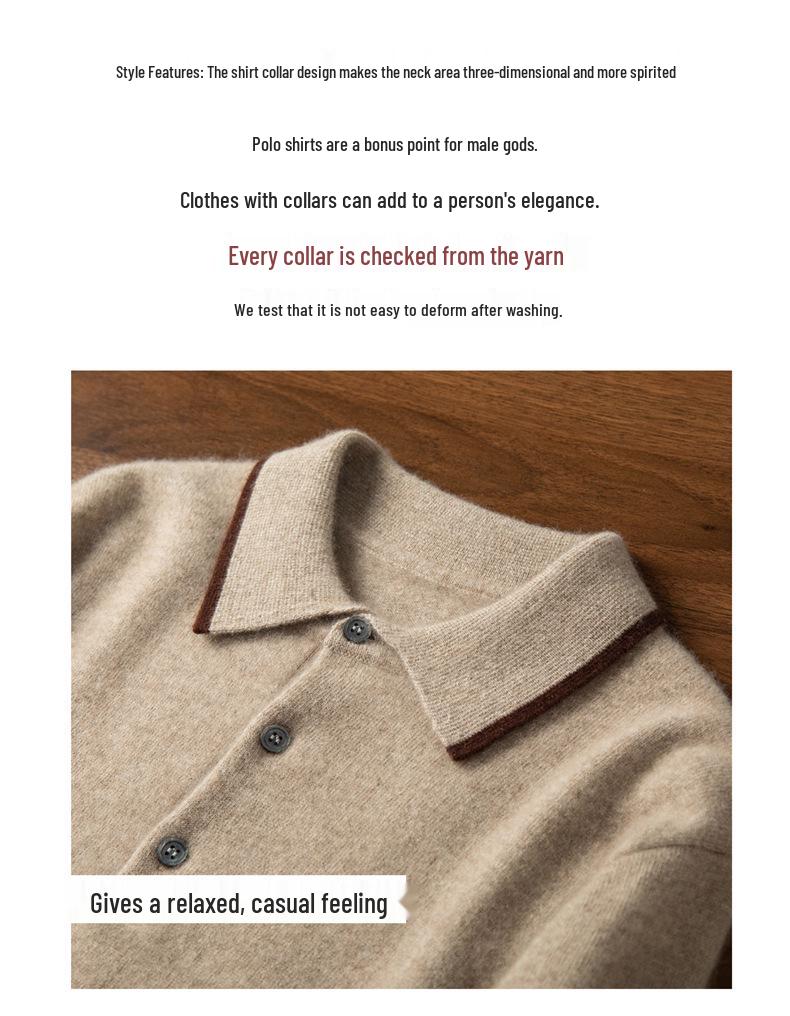 Herren 100% Kaschmir Langarm Colorblock Polo Pullover