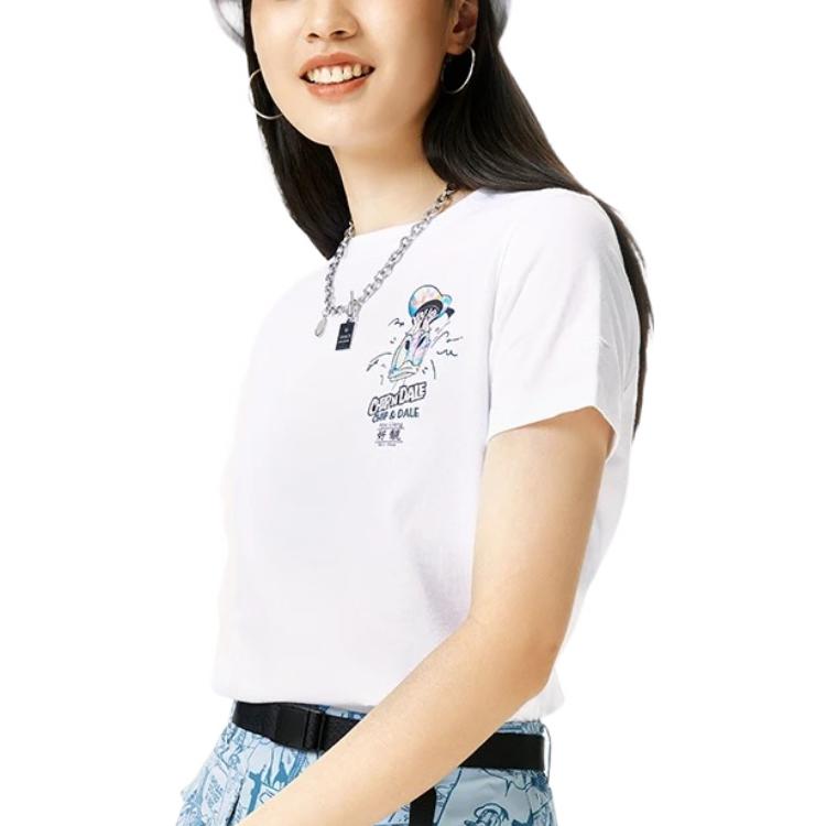 Li Ning X Disney Mickey Series Cartoon Animal Letter Print Round Neck Short Sleeve T-Shirt Women Tops White AHSS264-1