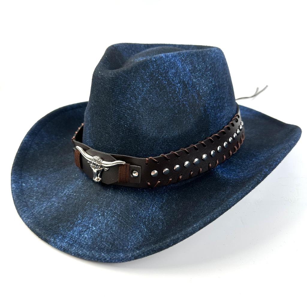 Cowboy hat European and American personalized bull head accessories Western cowboy hat Outdoor mountaineering sunshade sun protection hat