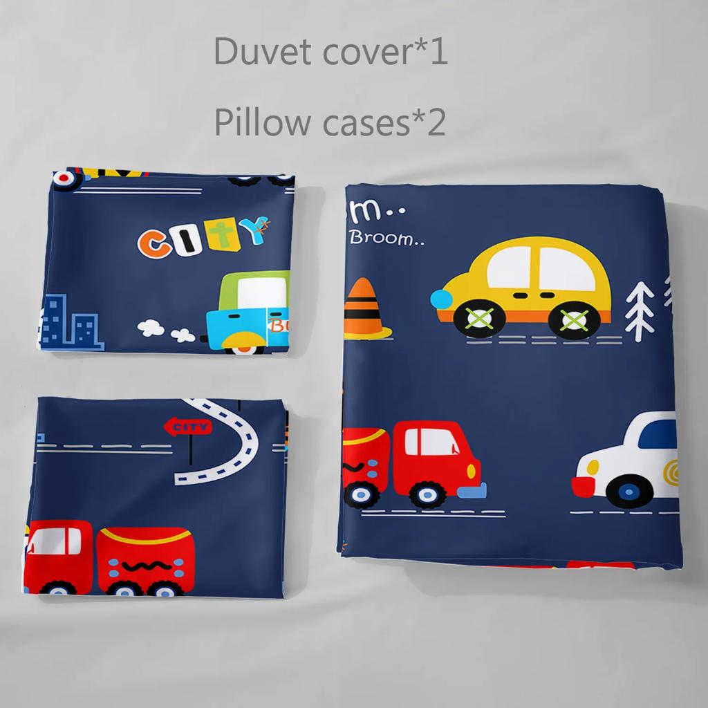 Cars Duvet Cover Kids Boys Cartoon Bedding Set 3 Pieces Soft Lightweight Microfiber Comforter Cover With Zipper Ties Pillowcases