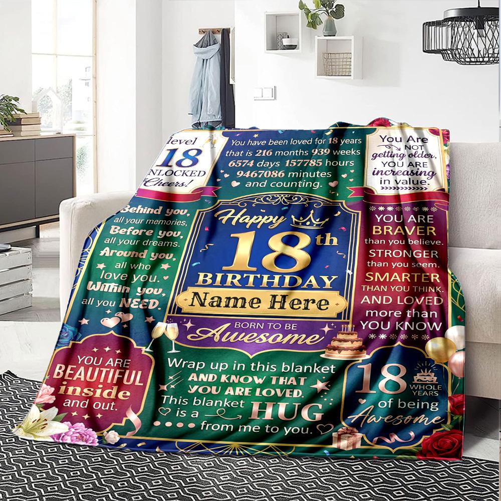 18Th Birthday Celebration Customize Your Name Blanket Soft Comfortable Lightweight And Versatile All Year Round Suitable For Travel Camping Picnics