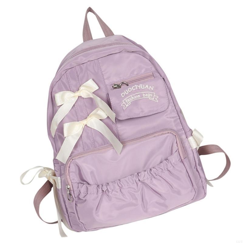 4XFF Japanese Anime Nylon School Bag for Teen Girls with Bows Preppy Large Backpack