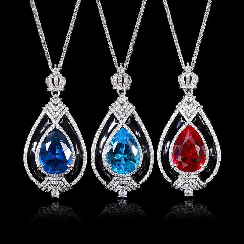 Autumn And Winter Jewelry Copper Bottom Gold-Plated Simulation Red Corundum Retro Water Drop Personalized Pendant Female 13 * 18