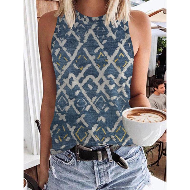 Women's Geometric Ethnic Style 3D Printed Sleeveless T-shirt, Street Clothing, Y2K Top, Shoulderless Tank Top, Sexy T-shirt