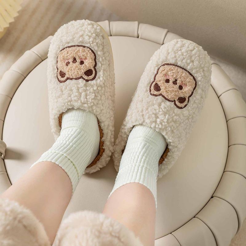 Cotton slippers women's autumn and winter new home indoor warm non-slip soft sole plush couple cotton shoes men
