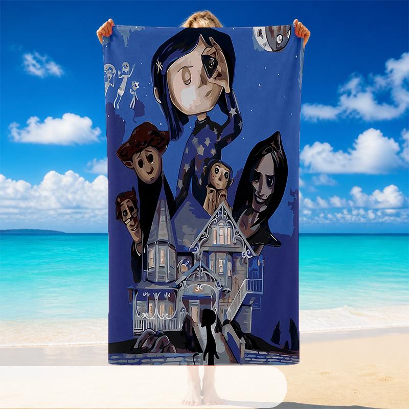 Quick Dry Beach Towel Coraline Pattern, Lightweight Absorbent Towel for Pool Beach Vacation Use
