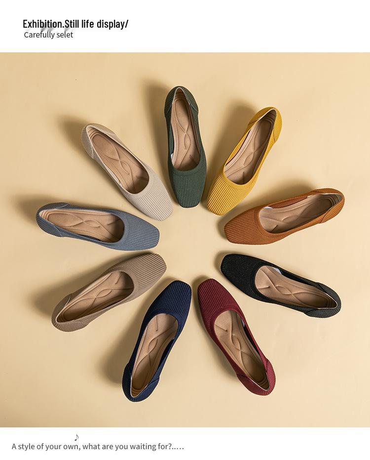 Women’s Breathable Knit Square Toe Chunky Heel Casual Shoes - 4cm Medium Heel, Plus Size, Soft Sole, Summer Style.