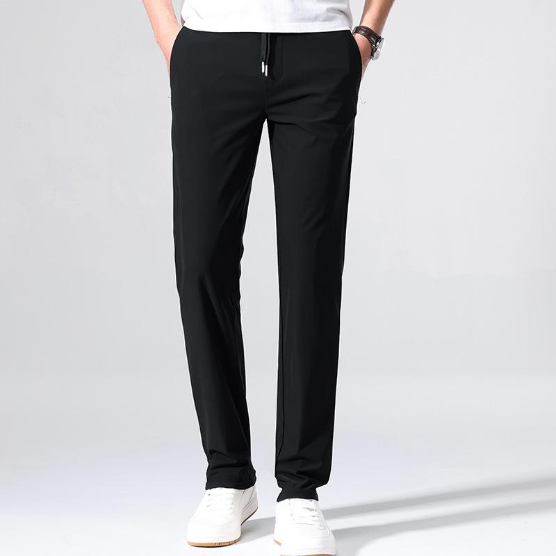 Summer New Ice Pants Men's Casual Pants Sports Elastic Drawstring Straight Pants Loose Breathable Quick-drying Men's Trousers