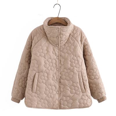 Women's Jacket Autumn and Winter   Stand-up Collar Thick Loose Flower Cotton-padded Jacket Cotton-padded Jacket