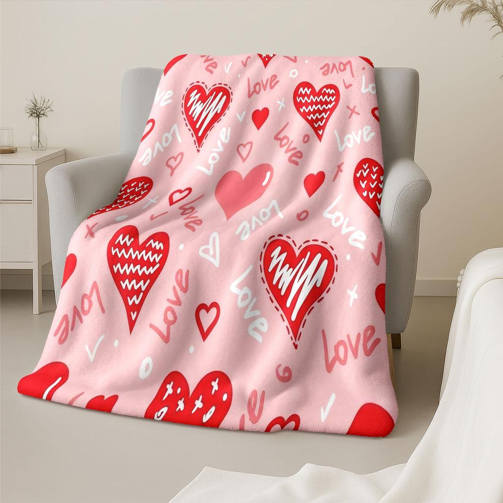 VIKAMA Valentine's Day Flannel Blanket Skin Friendly Soft Pink Love Bedroom Sofa Blanket Couple Gift Home Decoration