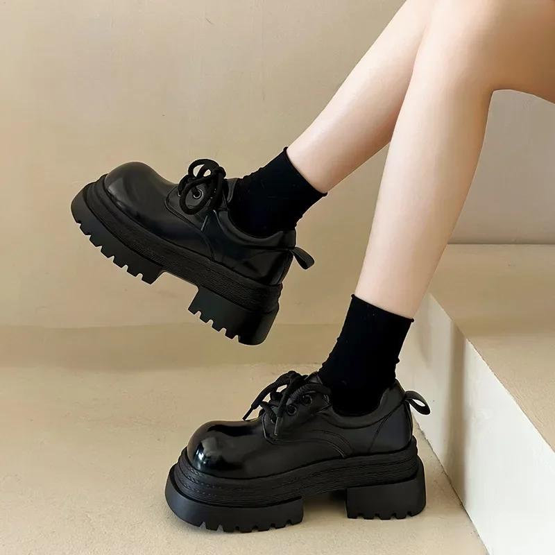 Women's Thick Soled Leather Shoes 2025 Spring New British Style Big Head Leather Shoes Fashion Versatile Casual Single Shoes