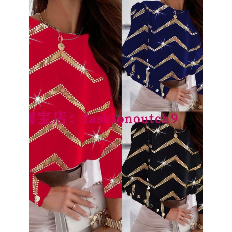 

2024 Fashion Printed Long Sleeved round Neck Button up Shirt Blue Gold XL