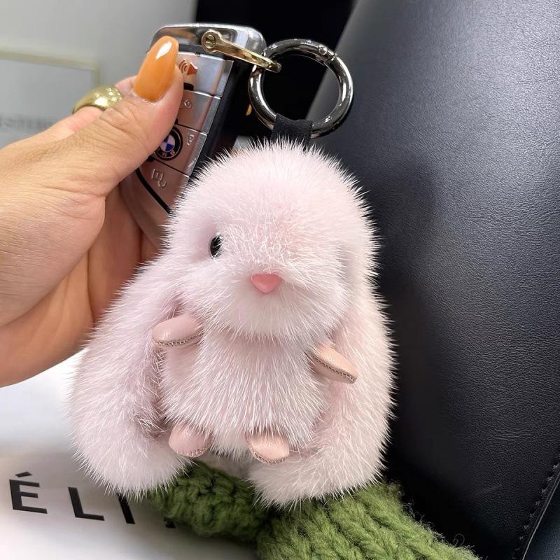 Cute Fluffy Rabbit Keychain Ring Plush Pompon Bunny Bag Pendant for Couple Car Key Ring Jewelry Doll Decorative Accessories Gift
