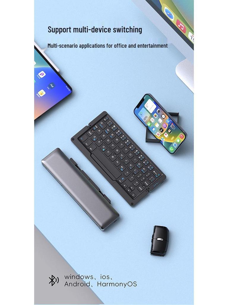 Portable Bluetooth Aluminum Alloy Folding Keyboard with Universal Phone/Tablet Stand, Silent Typing & USB-C Charging
