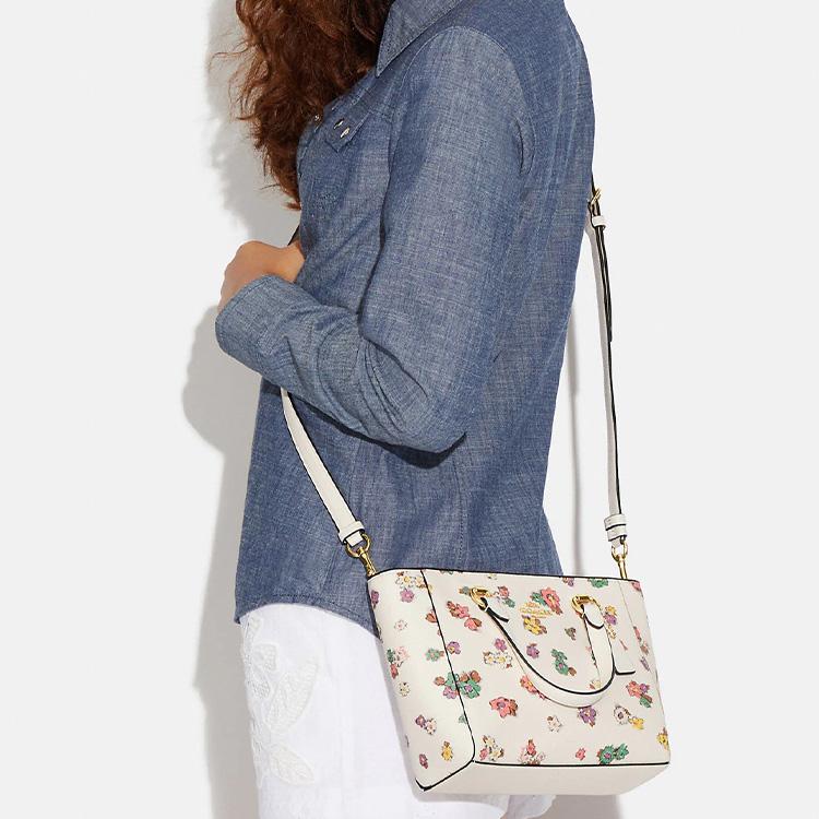 Coach Alice 21 Floral Print Zipper Closure Coated Canvas And Smooth Leather Handbag Shoulder Bag Crossbody Bag Small Women Handbags White CA228-IMCAH