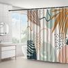 1 piece of fresh and simple leaf geometric pattern shower curtain, polyester fabric, machine washable, suitable for bathroom