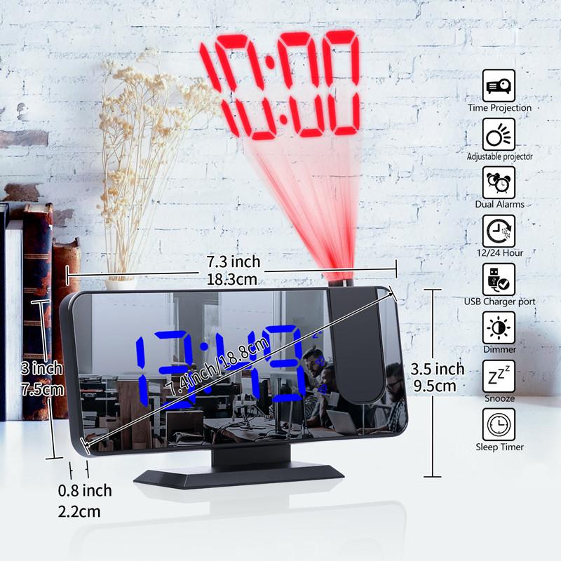 New LED Digital Alarm Clock Table Watch Electronic Desktop Clocks USB Wake Up FM Radio Time Projector Snooze Function