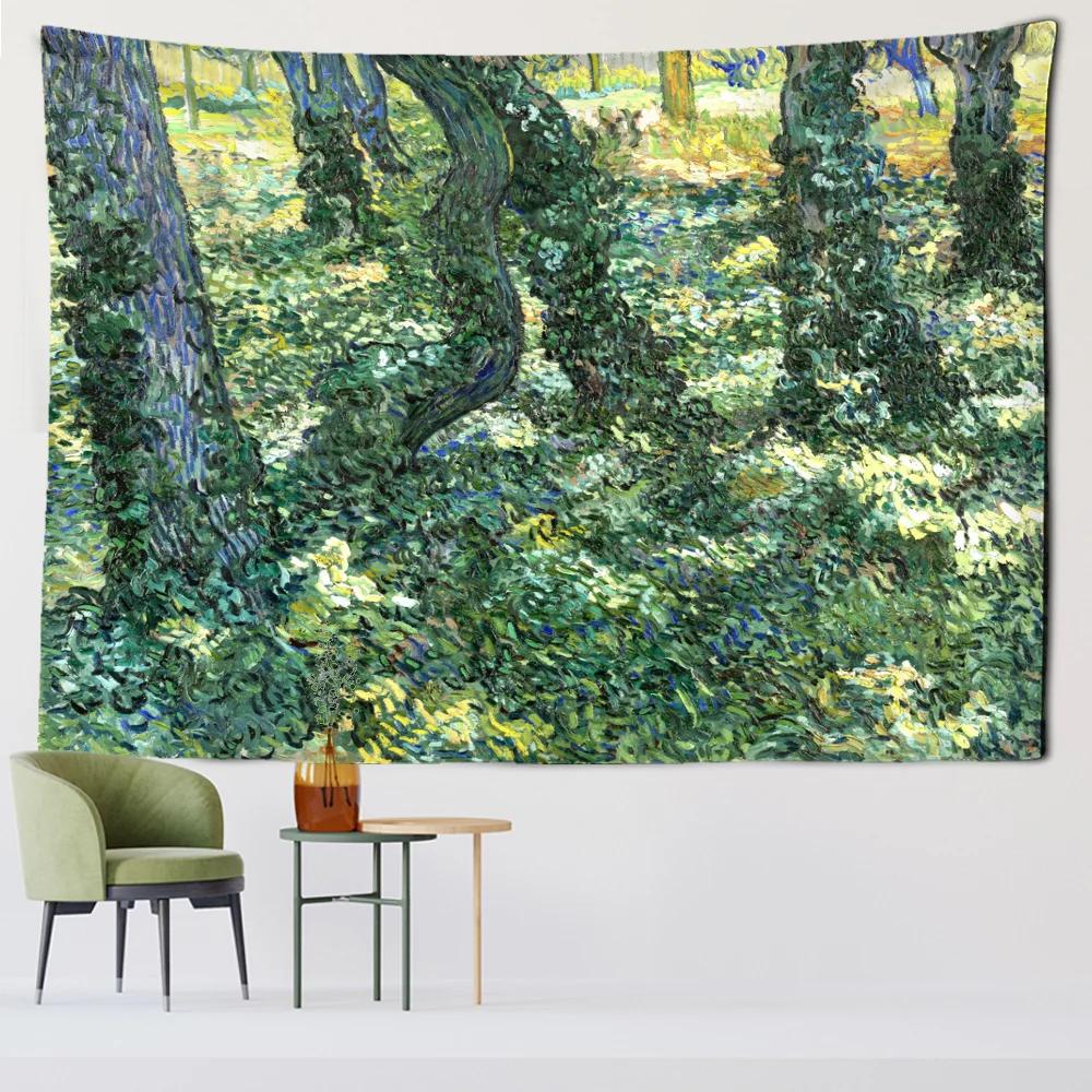 Gobelin Van Gogh Aloesowy Wóz i Daleki Pociąg Salon Tło Domu Tkanina Wisząca Dekoracja Ścienna