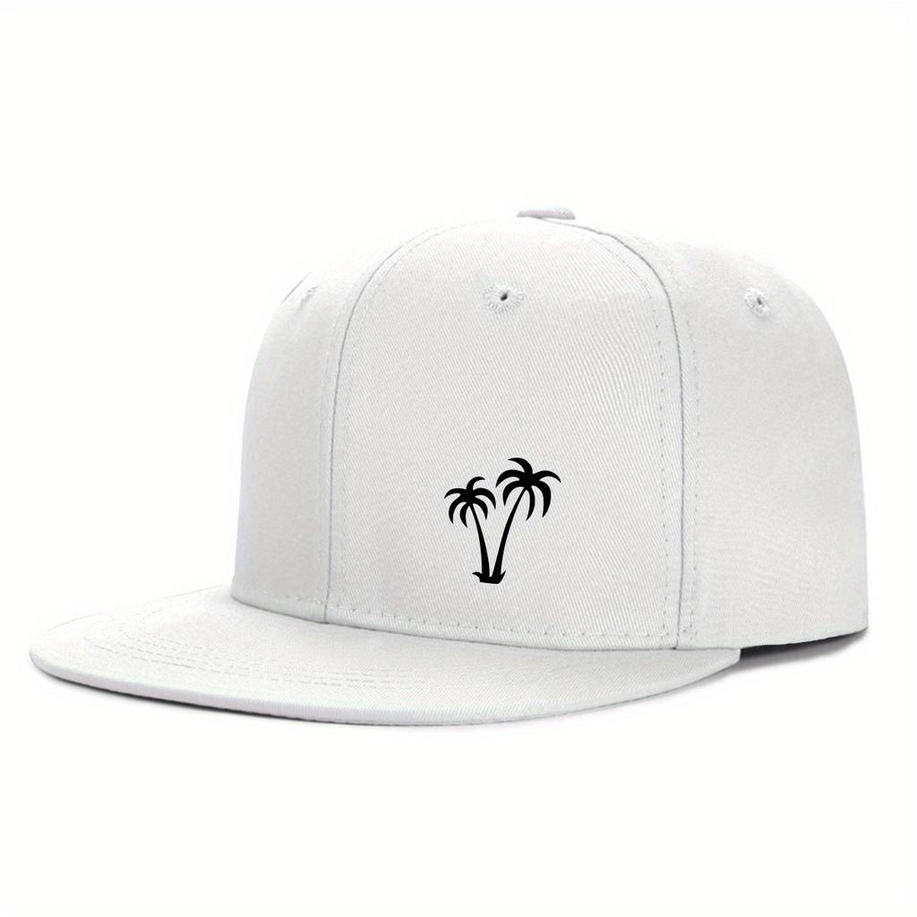 Palm Tree Graphic Black Flat Brim Baseball Cap Unisex Polyester Street HipHop Snapback Hat Outdoor