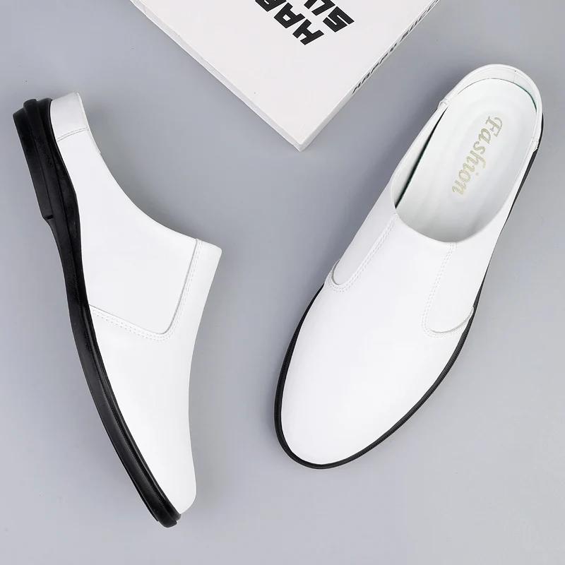 Fashion Hot Sale Men's Genuine Leather Muller Shoes Simple Loafers Breathable Half Drag Lightweight Slippers Business Office Lzy Shoes