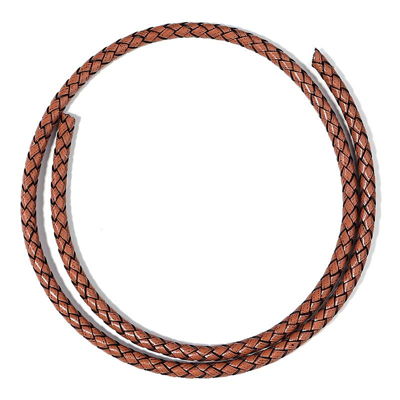 1Meter Round Braided Brown Beige Genuine Leather Cord Thread String 6mm for DIY Men Women Bracelet & Necklace Findings