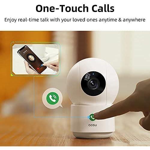 AOSU 2K Caméra Surveillance Intérieure WiFi, Vision Nocturne HD 10m, 5G-2.4 GHz WiFi, Détection Humaine AI, Camera IP 360°, Audio Bi