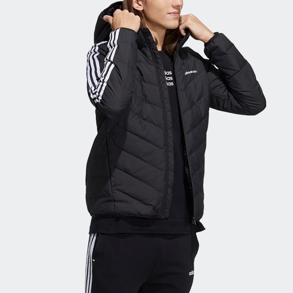adidas neo M 3s Lw Down Jk Logo Printing Stay Warm hooded Sports Down Jacket Black Men's H45252