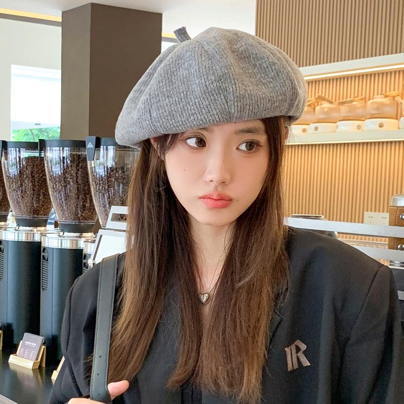 Thickened octagonal hat autumn beret women's winter round face shows small autumn and winter retro newsboy hat tide