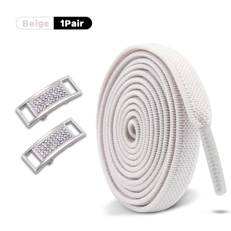 1Pair Diamond Lock Shoelaces Without ties Elastic Laces Sneakers No Tie Shoe laces Kids Adult 0.8cm Flat Shoelace for Shoes