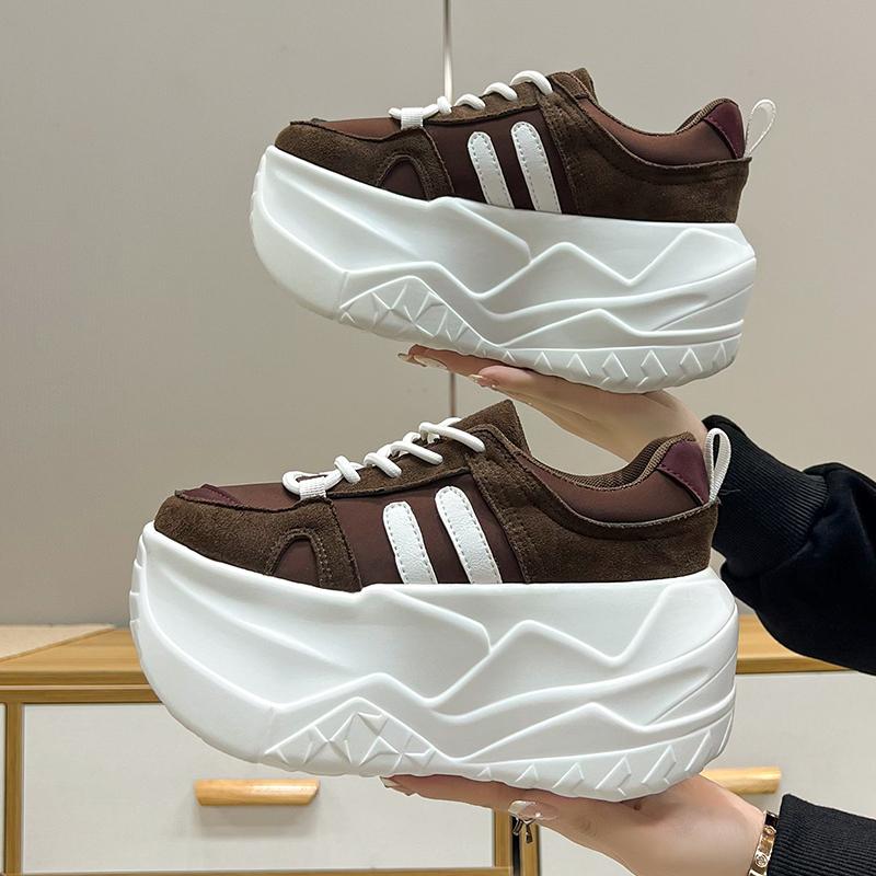 Fashion 10CM Microfiber Leather Chunky Sneakers New Autumn High Platform Wedge Heels Casual Shoes Breathable Comfortable Dad Shoes