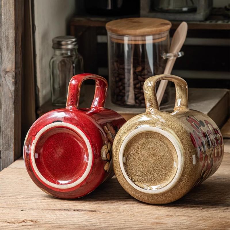 Velký keramický hrnek na kávu s uchem, ručně malovaný vintage květinový velký hrnek na kávu 700 ml, vysoký hrnek na čaj do kanceláře a domů, vhodný do mikrovlnné trouby a myčky nádobí
