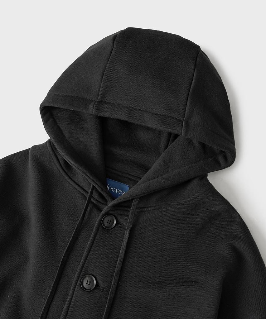 Hooves Heavy Cotton Oversized Button Zip Hoodie [Black]