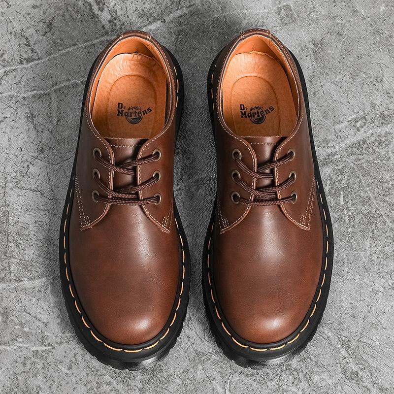 American Couple Low-top Small Leather Shoes Men's and Women's Genuine Leather Crazy Horse Brown Large-size Short Boots Round Head Men's Casual