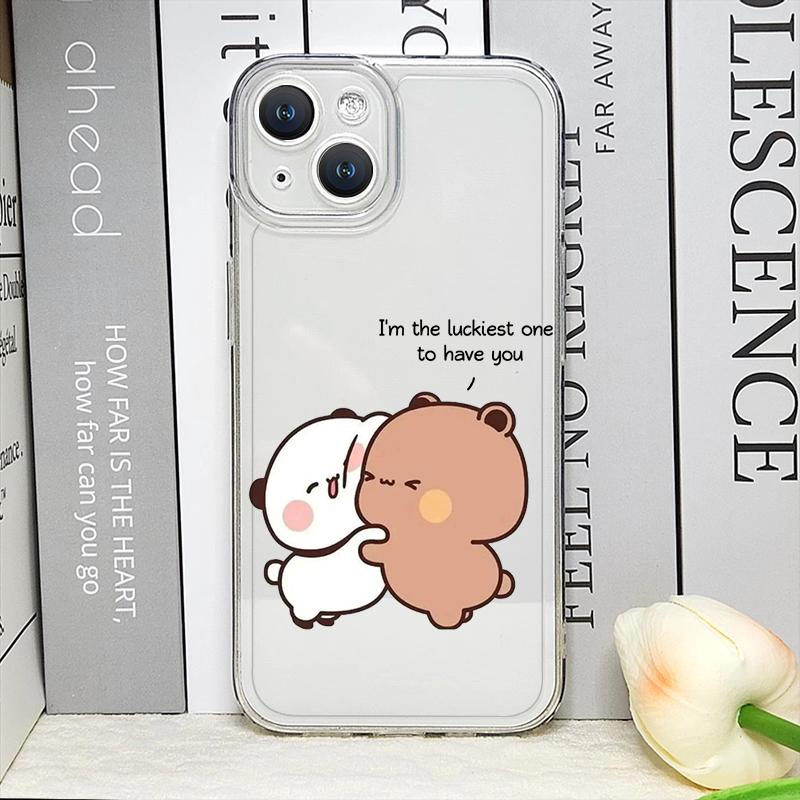 Funny Cartoon Bubududu Panda Couple Clear Phone Cases for iPhone 17 16 15 14 13 12 11 Pro Max XR 8 7 Plus 13 12 Mini Soft Cover