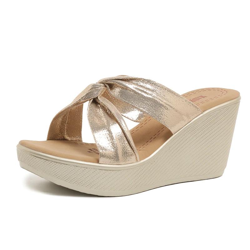 

Fashion Mid Heel Wedges Modern Slippers Summer Outside Women s Shoes on Sale 2025 Fashion Shallow Solid Novelty Fashion Slippers 41 золотой