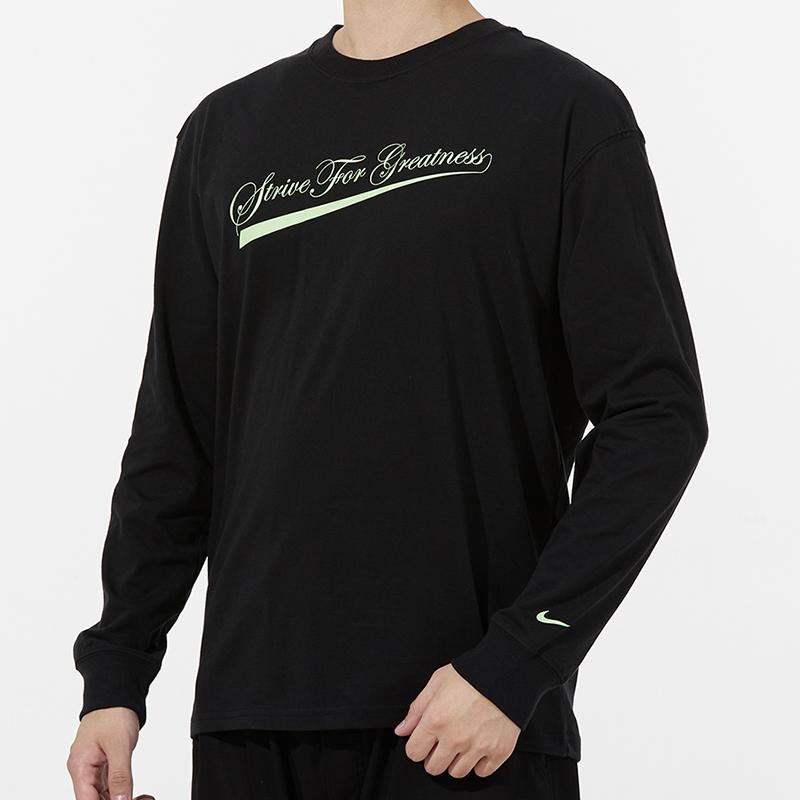 Nike Alphabet Print Sports Crew Neck Long Sleeve T-Shirt Men Tops Black DM2465-010